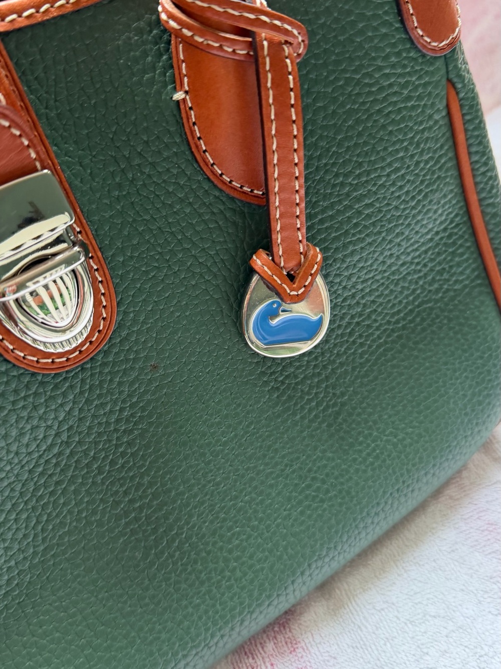 Dooney & Bourke Green and Brown Pebble Leather Satchel - Picture 2 of 15